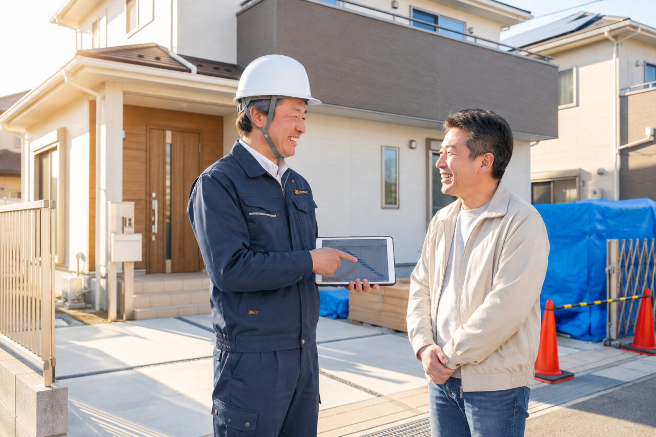 塗装工事についてお客様に説明する担当者